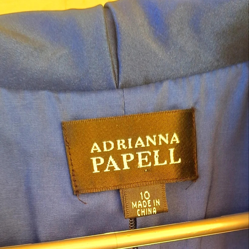 Adrianna Papell Navy Blue Metallic Taffeta Ruffle Neck Women's Dress Size 10 - Picture 7 of 9